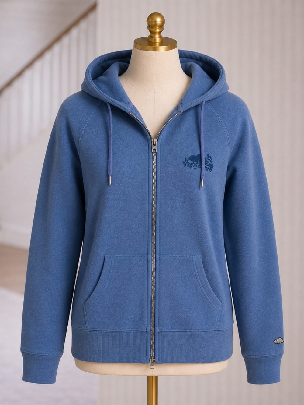 Roots Womens Blue Hoodie Zip Sweater Sz XL